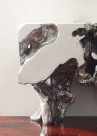 Freeform Silver Leaf Console Table – Large Sculptural Resin Statement Piece