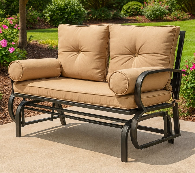 Gartenschaukelstuhl mit Kissen – Leiser Verandaschaukelstuhl mit Stahlrahmen