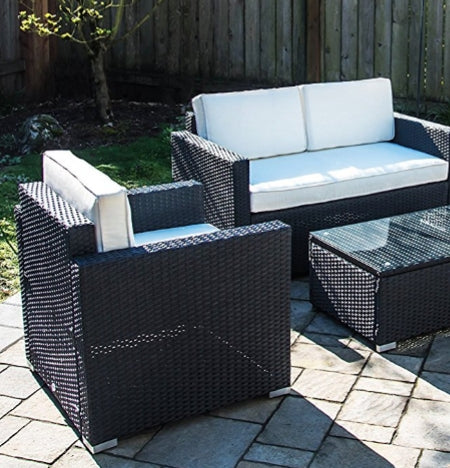 Gartenmöbel-Set aus Rattan mit Kissen – 4-teiliges Ecksofa für die Terrasse