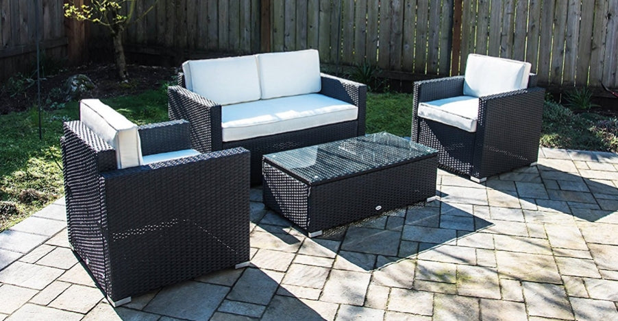 Gartenmöbel-Set aus Rattan mit Kissen – 4-teiliges Ecksofa für die Terrasse
