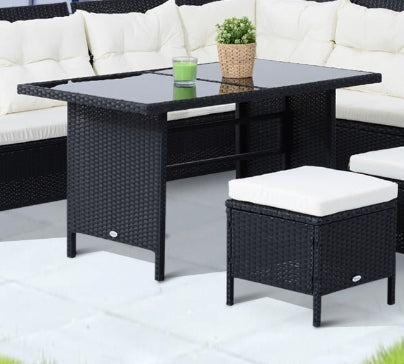 Gartenmöbel-Set aus Rattan, Korbmöbeln, Kissen und Esstisch – Schwarz, 6-teilig