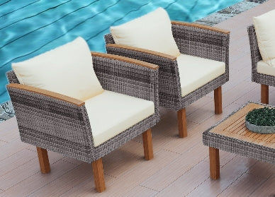 Gartenmöbel-Set aus Rattan – Beige Korbmöbel-Sitzgruppe mit Kissen, 9-teilig