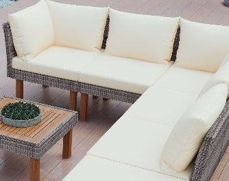 Gartenmöbel-Set aus Rattan – Beige Korbmöbel-Sitzgruppe mit Kissen, 9-teilig