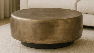 Hightower Drum Cocktail Table – Antique Brass & Bronze Finish