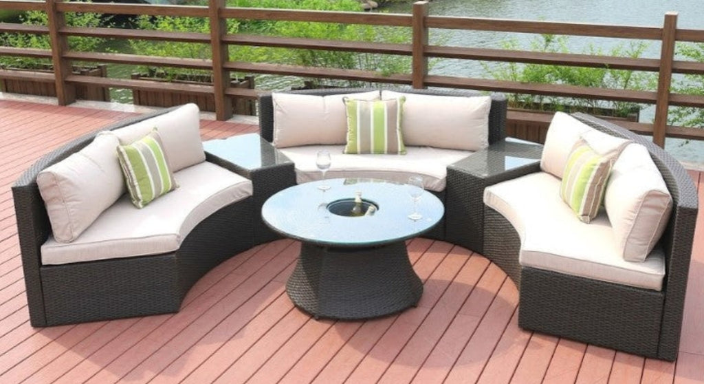 Moderne blaue Sofagarnitur mit Glastischen – 6-teilige Wohnzimmerkollektion