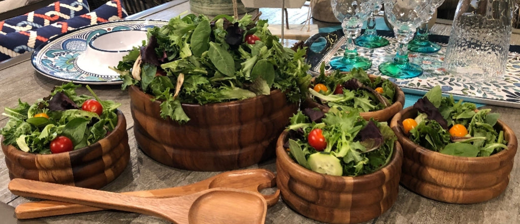 Juego de 7 piezas de madera de acacia artesanal: colección de cuencos y utensilios