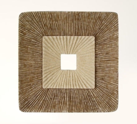 Placa de pared cuadrada cóncava de doble capa acanalada marrón – Arte contemporáneo en arenisca de 66 cm