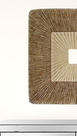 Placa de pared cuadrada cóncava de doble capa acanalada marrón – Arte contemporáneo en arenisca de 66 cm