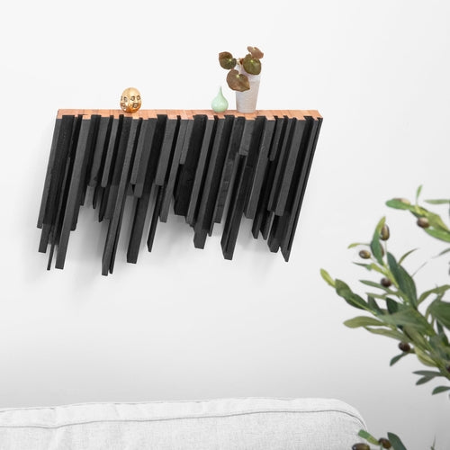 Estante flotante Skyline invertido: arte mural de madera recuperada