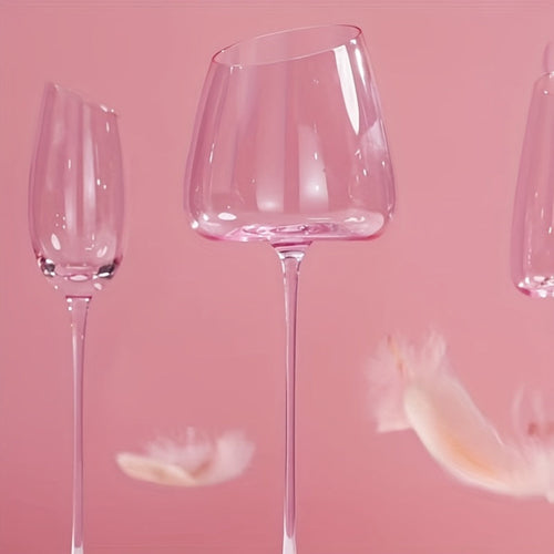 Weingläser aus Kristallglas „Pink Flamingo“ – Elegantes, schräg geschnittenes 2-teiliges Set