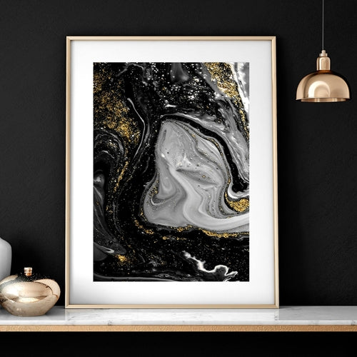 Conjunto de arte de pared abstracto de mármol negro y dorado 