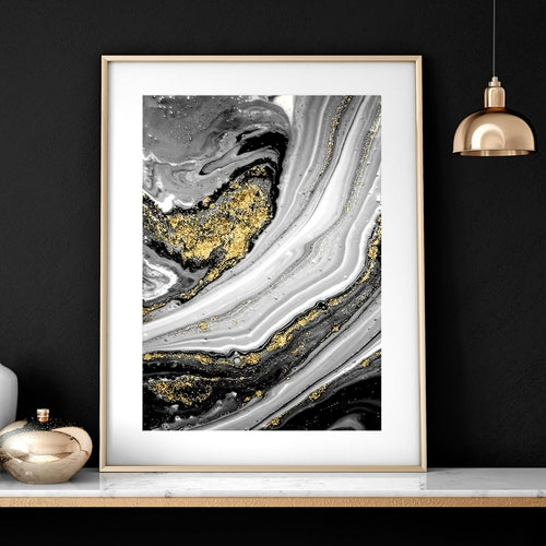 Conjunto de arte de pared abstracto de mármol negro y dorado 