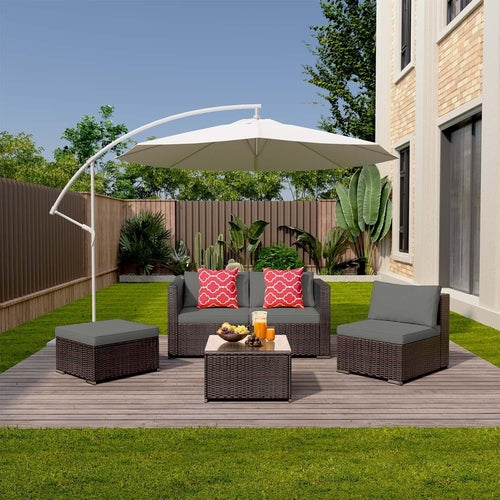 Vielseitiges, wetterfestes Rattan-Gartensofa-Set – Modulares Outdoor-Ecksofa mit Kissen