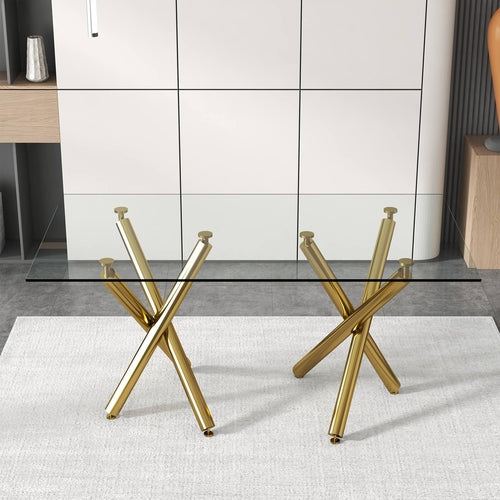 Solara Glas-Esstisch – Goldene Minimalistische Edition