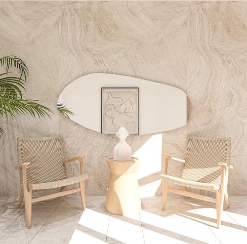 Asymmetrical Wooden Framed Wall Mirror – Sculptural Modern Accent Mirror by North Kaiser