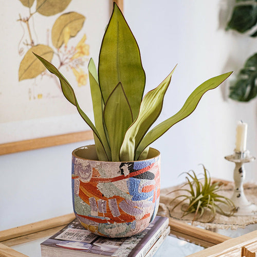 Jardinera de cerámica mediana para suelo 