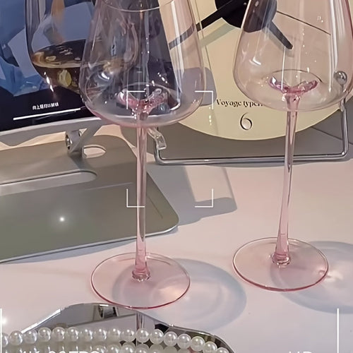 Weingläser aus Kristallglas „Pink Flamingo“ – Elegantes, schräg geschnittenes 2-teiliges Set