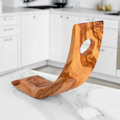 Portabotellas de madera de olivo hecho a mano 