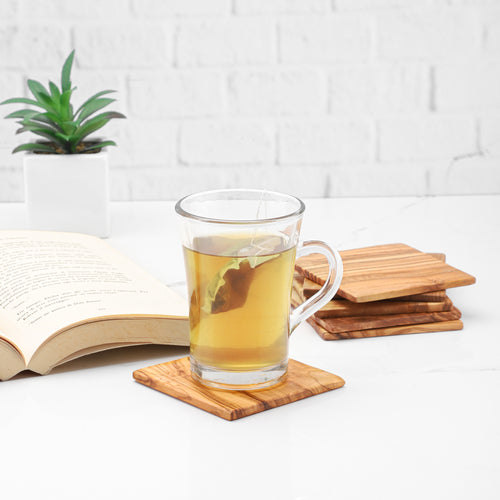 Posavasos cuadrado de madera de olivo hecho a mano 