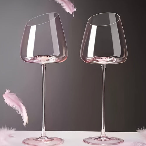 Weingläser aus Kristallglas „Pink Flamingo“ – Elegantes, schräg geschnittenes 2-teiliges Set