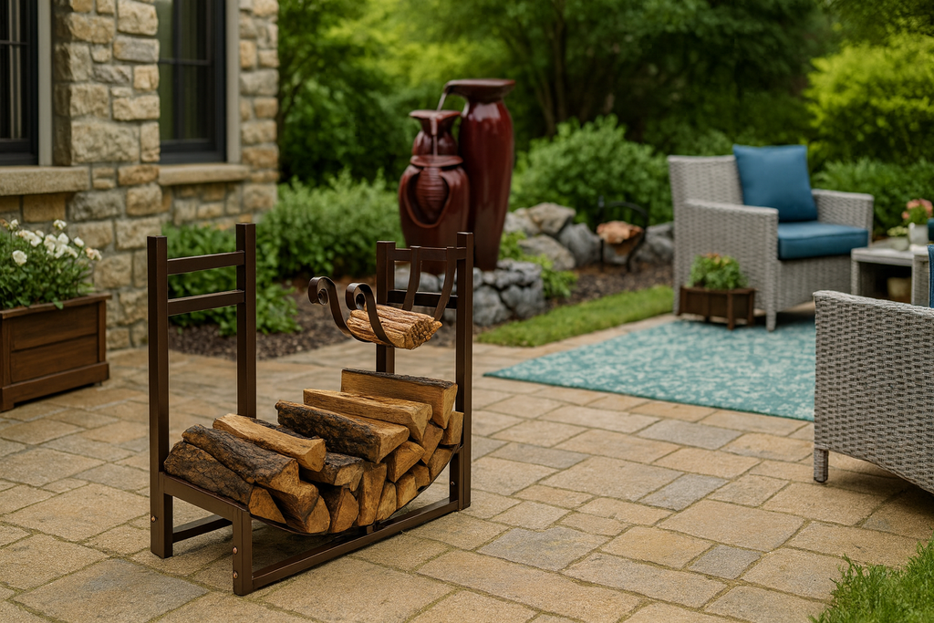 Estante para leña y leña de bronce Hearthline