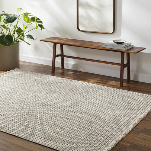 Cream Jute-Look Polyester Area Rug with Fringe