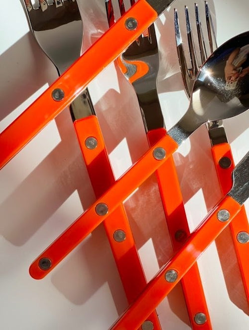 Juego de cubiertos de bistró francés de 10 piezas: cubiertos con decoración de dopamina colorida y mangos retro