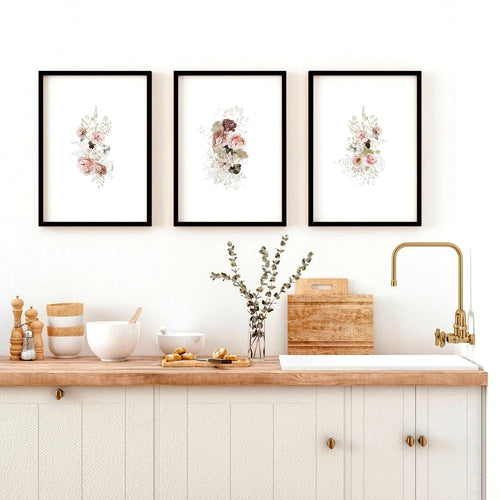 Conjunto de impresiones artísticas de pared con rosas estilo shabby chic