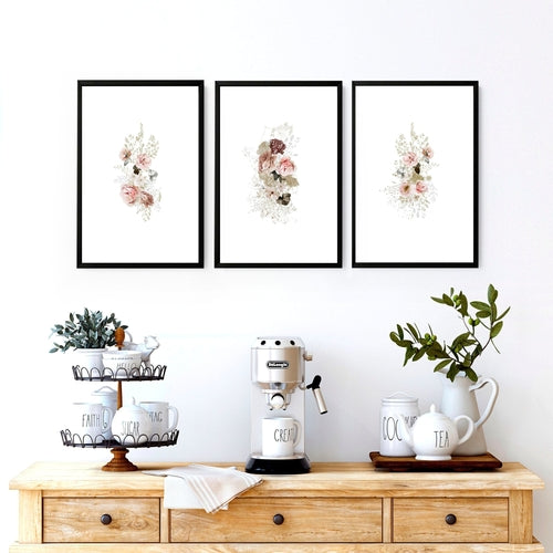 Conjunto de impresiones artísticas de pared con rosas estilo shabby chic