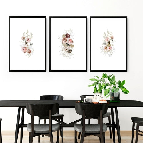 Conjunto de impresiones artísticas de pared con rosas estilo shabby chic