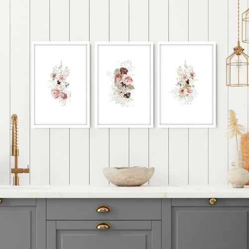 Conjunto de impresiones artísticas de pared con rosas estilo shabby chic