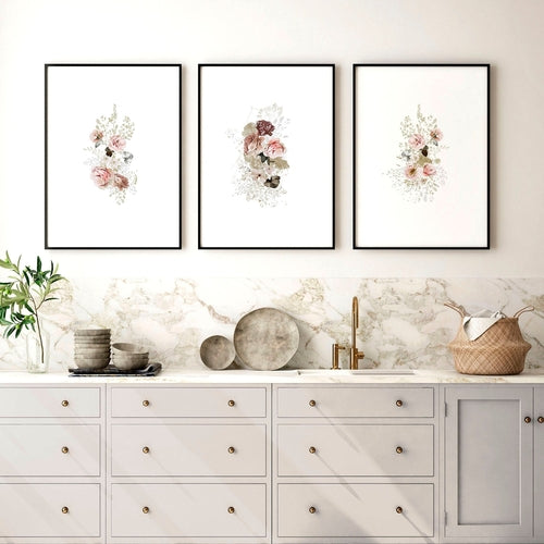 Conjunto de impresiones artísticas de pared con rosas estilo shabby chic