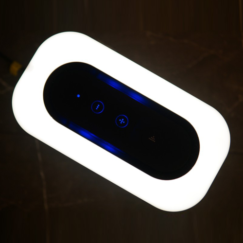 Lumen Arbor junto a la lámpara